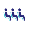 Een icoon van drie poppetjes die achter elkaar zitten op stoelen, alsof ze in een bus zitten. Een icoon van drie poppetjes die achter elkaar zitten op stoelen, alsof ze in een bus zitten.