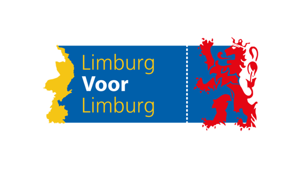 Limburg voor Limburg logo in de vorm van een ticket met een leeuw en een omtrek van de provincie Limburg.